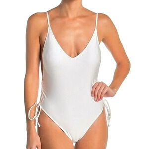 Kendall + Kylie Women White One-Piece Swimsuit Ruched Side Tie Swimsuit …